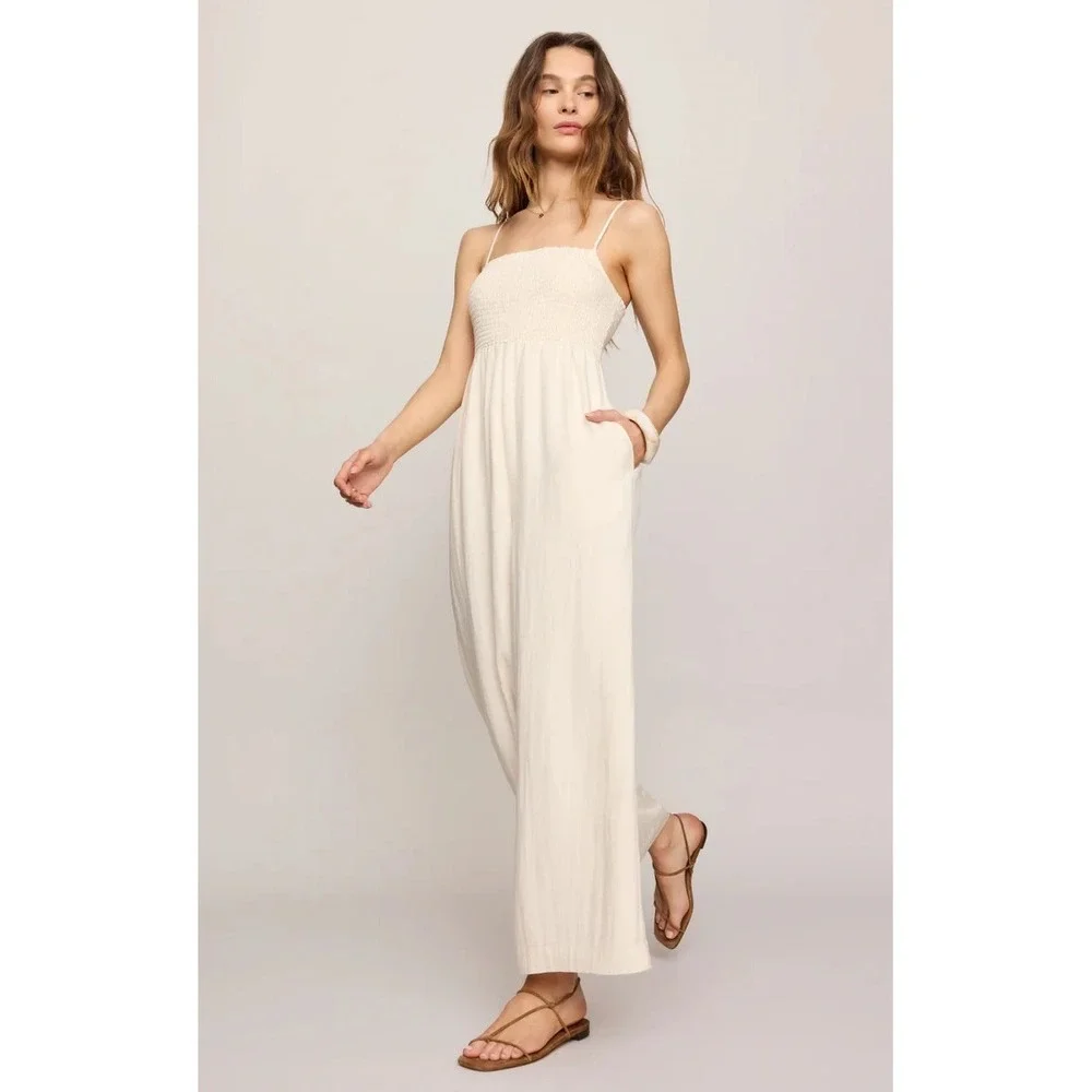 Z Supply Beachside Tube top Wide Leg Flowy Jumpsuit  Smoked White Women's S NWT